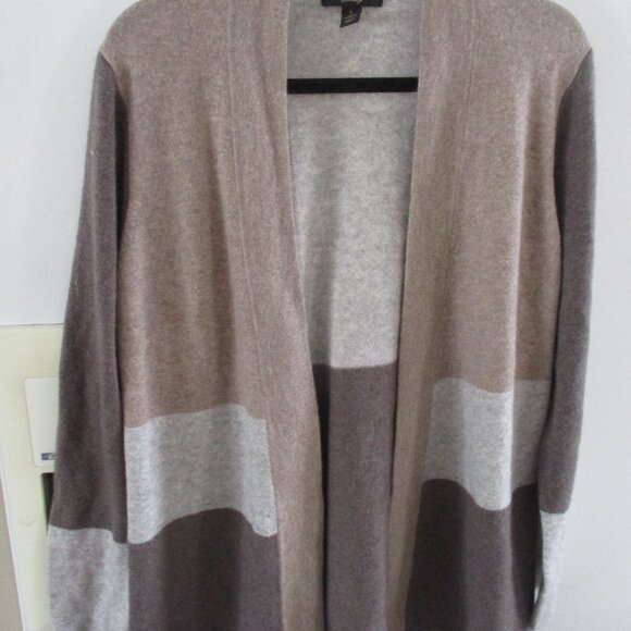 Charter Club 100% cashmere striped long cardigan L - Picture 1 of 3